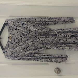 Boden Multi Tiered Faux Wrap Maxi Dress Prussian Blue Paisley Bud Long Sleeve